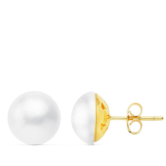 Pendientes Japonesa 11a 11,5 mm presión de oro amarillo 18K
