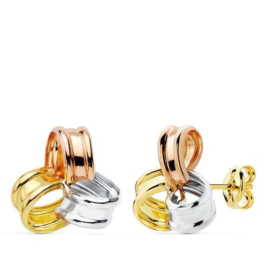 Pendientes Tricolor Trebol. 13 x 11 mm 18K