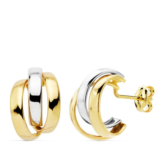 Pendientes Bandas Bicolor 14 x 9 mm 18K