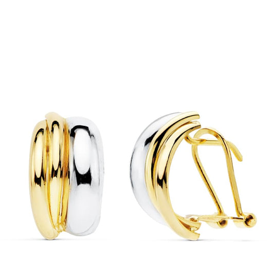 Pendientes Bicolor Bandas 14 x 8 mm 18K