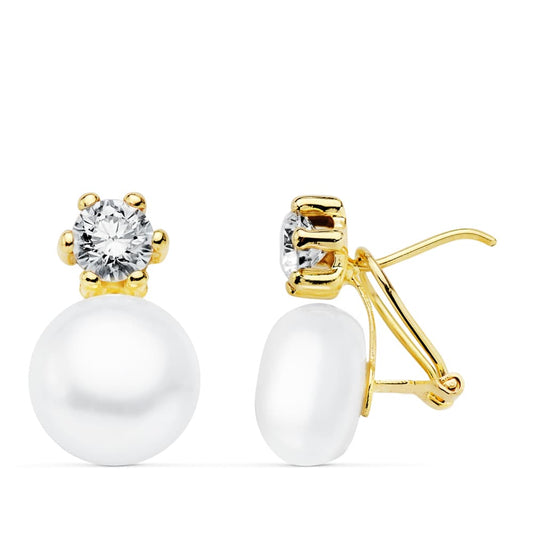 Pendientes Perla 17 x 10 mm de oro amarillo 18K