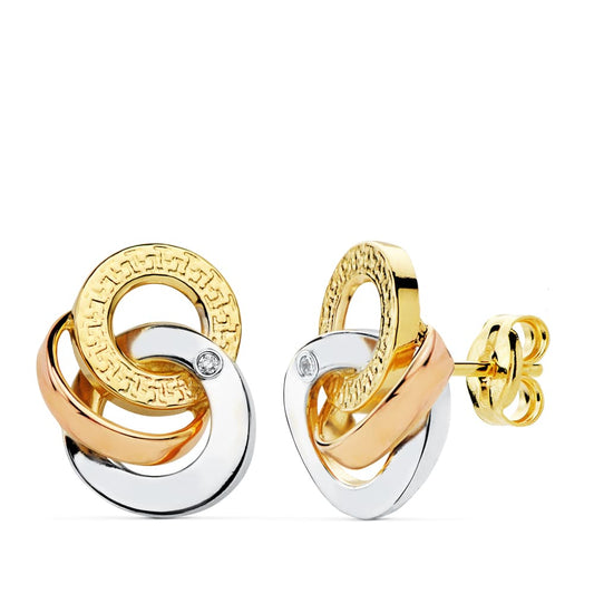 Pendientes Tricolor Circulos 14 x 10 mm 18K