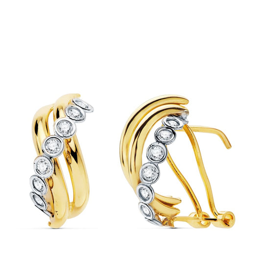 Pendientes Bicolor Bandas 16 x 8 mm 18K