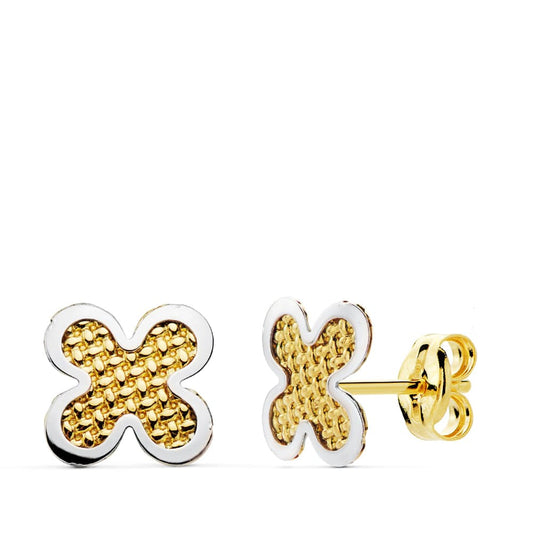 Pendientes Bicolor Trebol 7 x 7 mm 18K