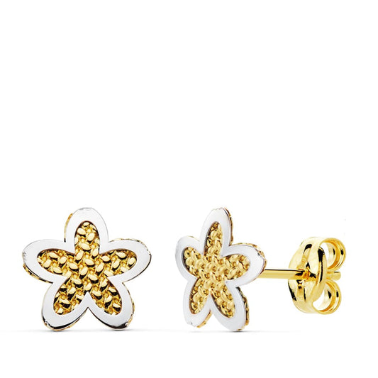 Pendientes Bicolor Flor 7,5 x 7,5 mm 18K