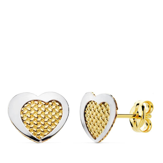 Pendientes Bicolor Corazon 9 x 7 mm 18K