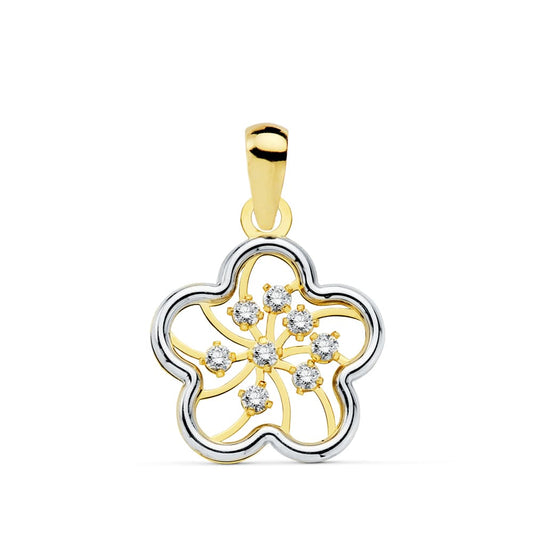 18K COLGANTE AMULETO FLOR BICOLOR 13X13 MM