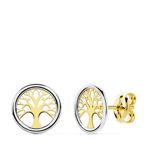 Pendientes Bicolor Arbol de la Vida 8 mm 18K