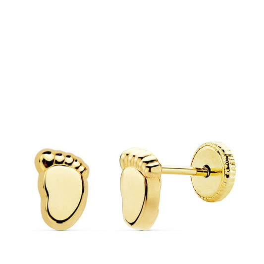 18K PENDIENTES ORO AMARILLO PIE BEBE LISO 6.5X4 MM CIERRE TUERCA
