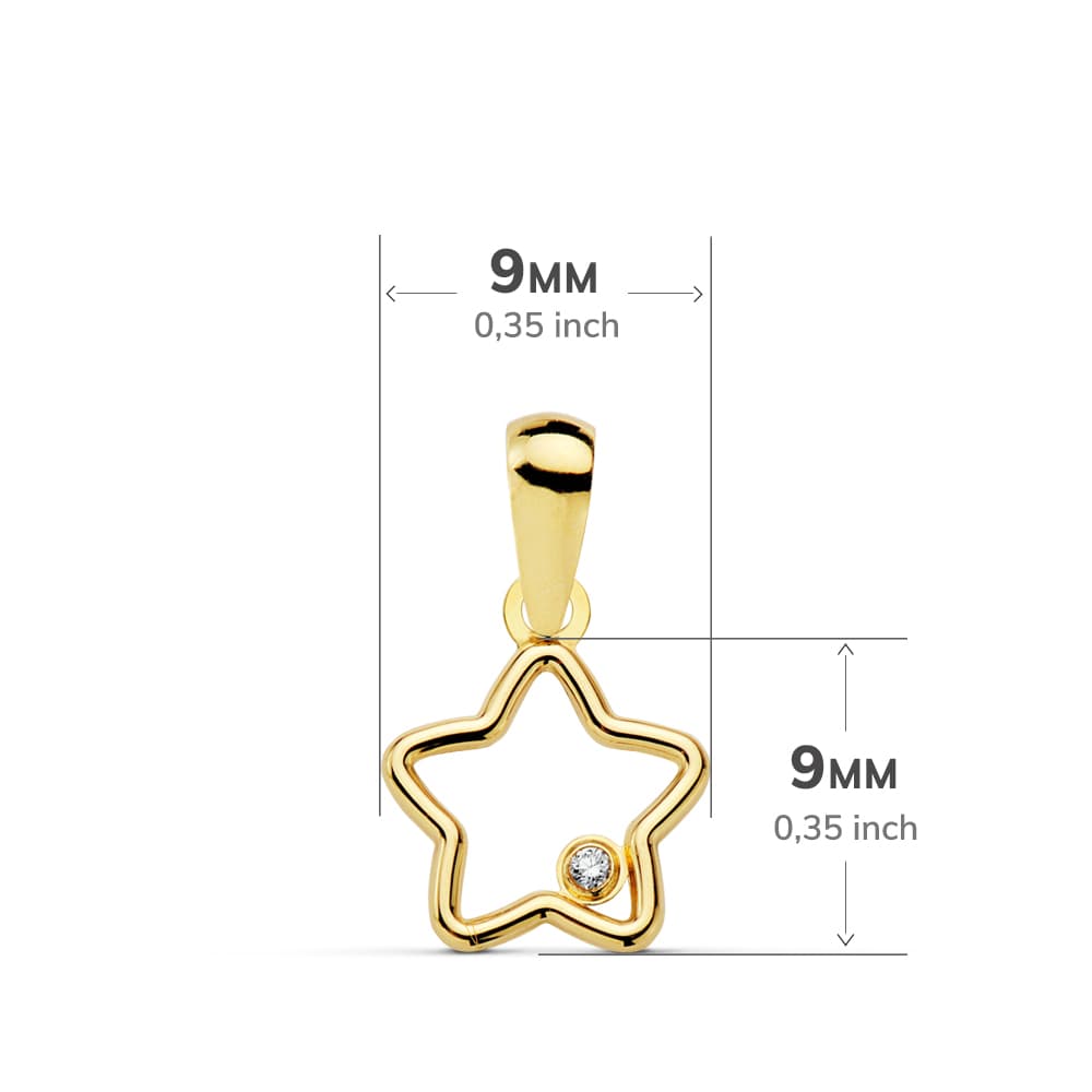 18K COLGANTE ORO AMARILLO AMULETO ESTRELLA CIRCONITA 9X9 MM