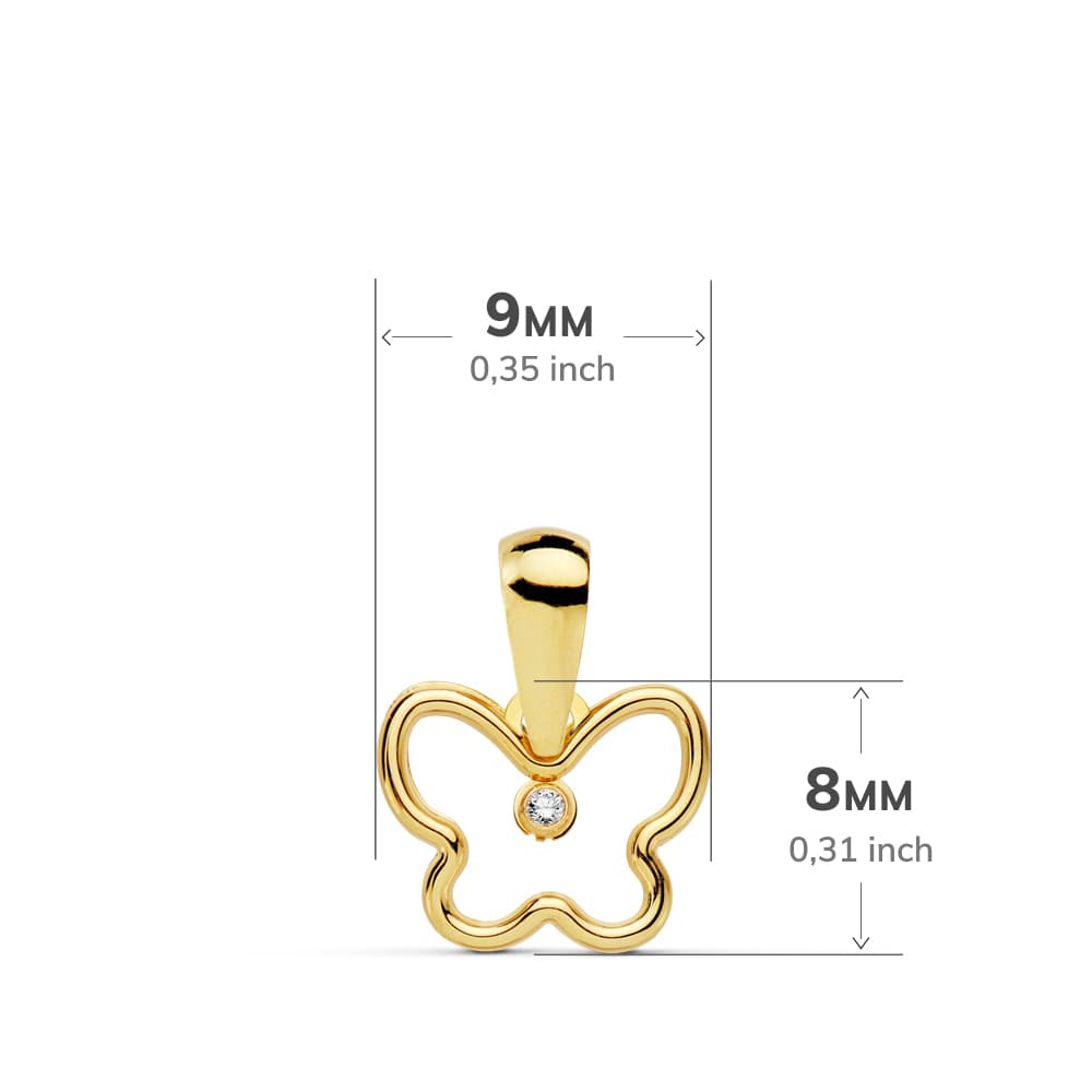 18K COLGANTE ORO AMARILLO AMULETO MINI MARIPOSA CIRCONITA 9 X 8 MM