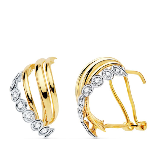 Pendientes Bicolor Bandas 18 x 10 mm 18K