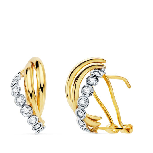 Pendientes Bicolor Bandas 17 x 8 mm 18K