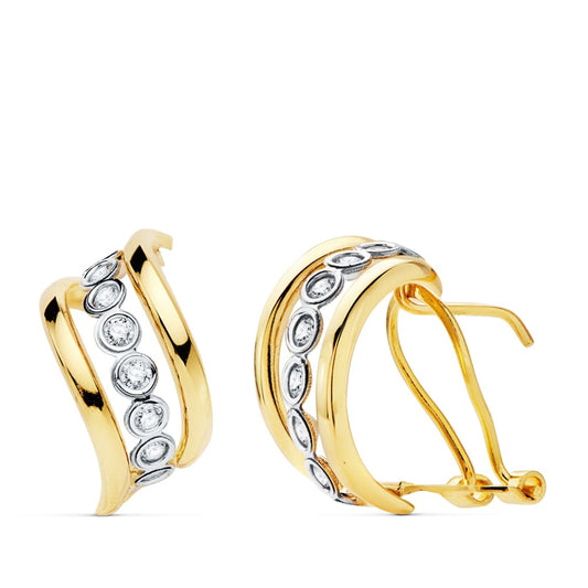 Pendientes Bicolor Bandas 17 x 8 mm 18K
