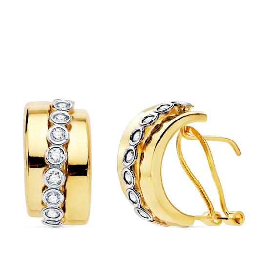 Pendientes Bicolor Bandas 17 x 8 mm 18K