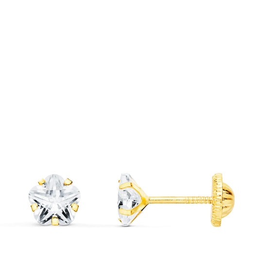 Pendientes Circonita Flor 5 x 5 mm Cierre Tuerca de oro amarillo 18K