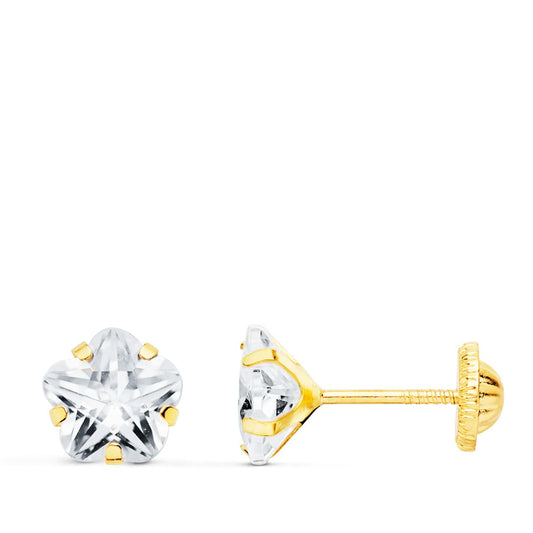 Pendientes Circonita Flor 6 x 6 mm Cierre Tuerca de oro amarillo 18K