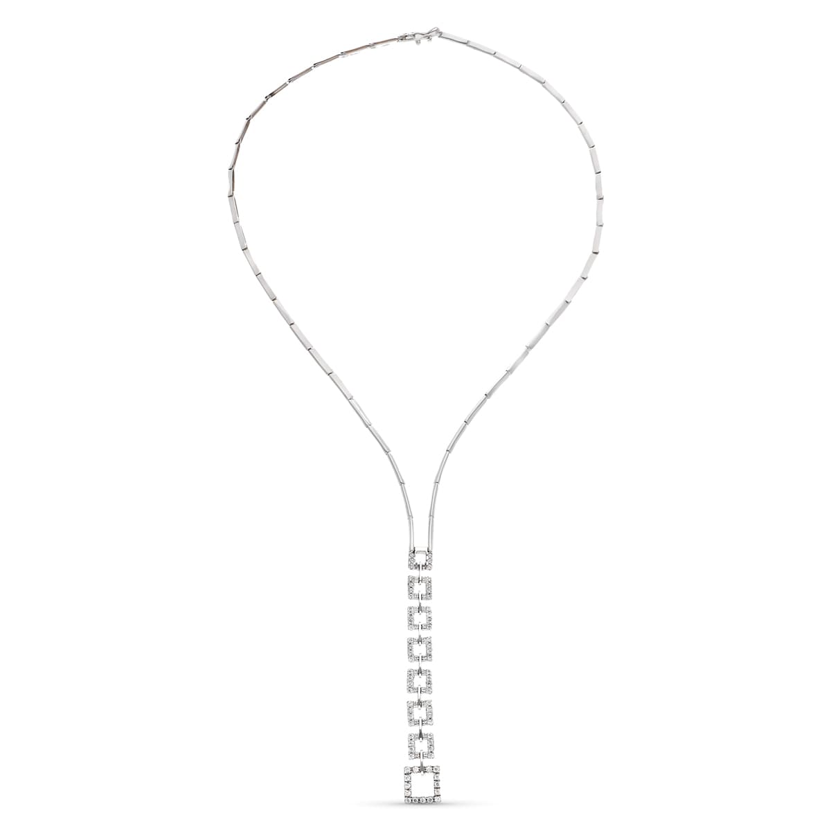 18K GARGANTILLA ORO BLANCO CUADRADOS CON CIRCONITAS