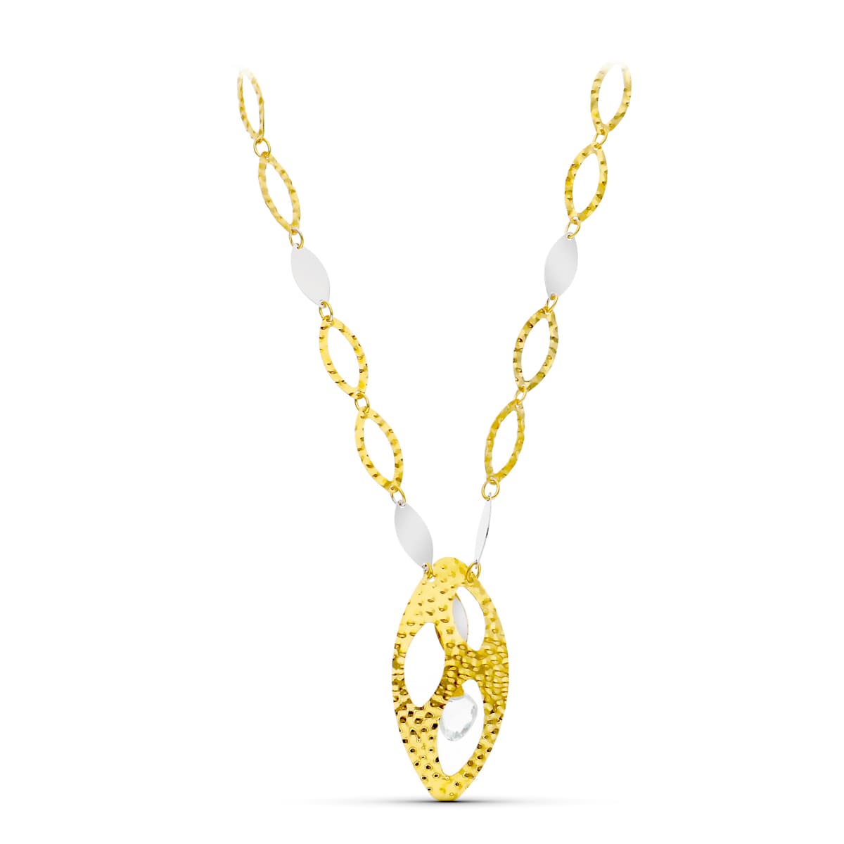 18K GARGANTILLA ORO BICOLOR ESLABONES Y MOTIVOS OVALES CON PIEDRA