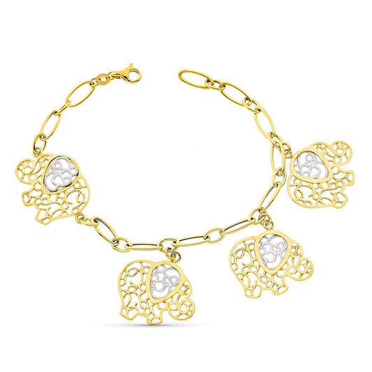 Pulsera Bicolor Elefantes. Ancho 18 mm Largo 19,5 cm 18K