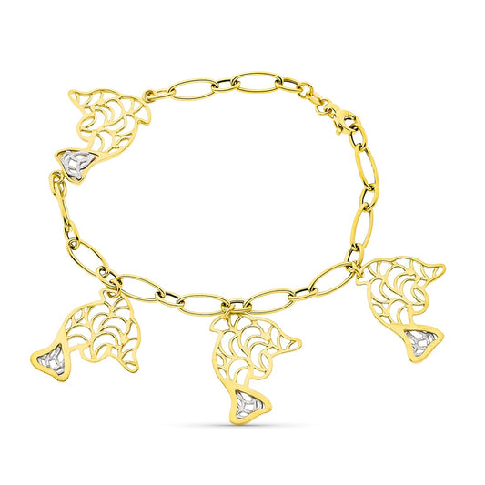 Pulsera Bicolor Delfines. Ancho 26 mm Largo 19,5 cm 18K