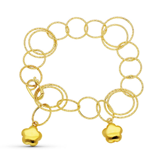 Pulsera Eslabones y Flor de oro amarillo 18K
