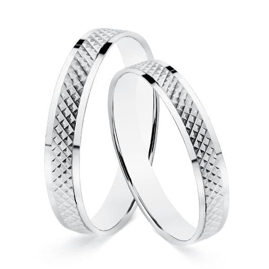 18K ALIANZA ORO BLANCO BORDES BRILLO Y CENTRO TALLADO. ANCHO: 3,5 MM TALLA :9