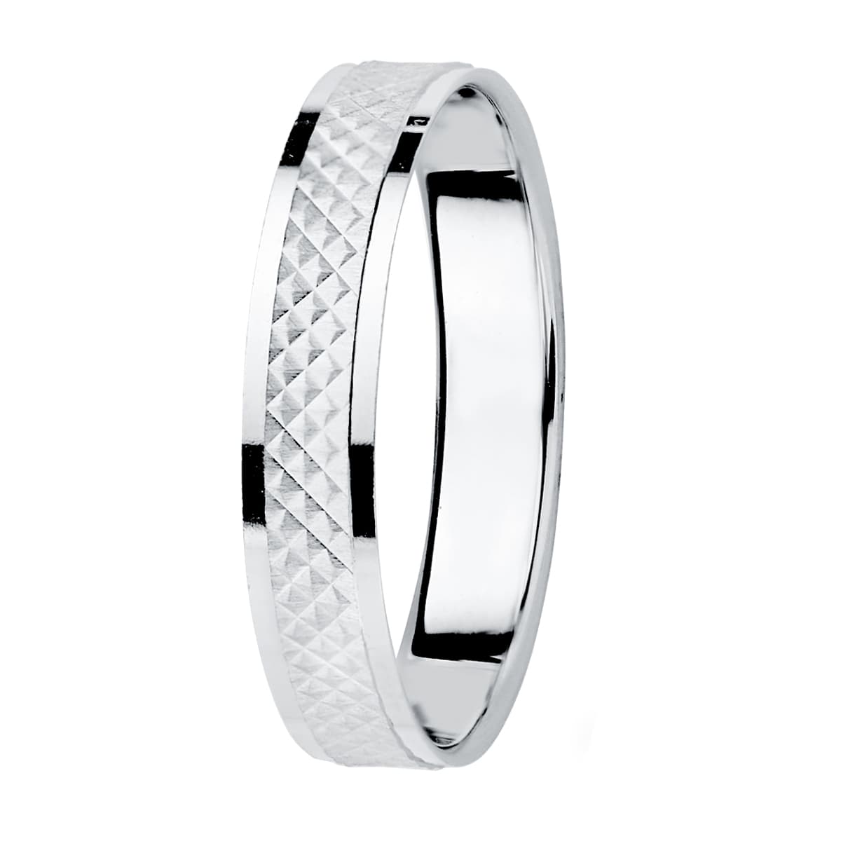 Alianza Bordes Brillo y Centro Tallado. Ancho: 3,5 mm de oro blanco 18K