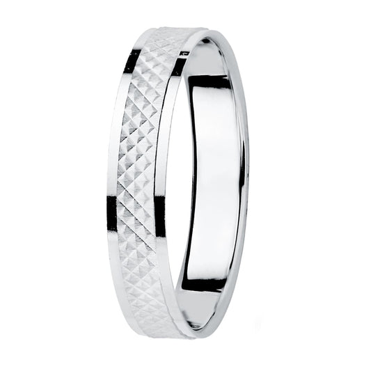 Alianza Bordes Brillo y Centro Tallado. Ancho: 3,5 mm de oro blanco 18K