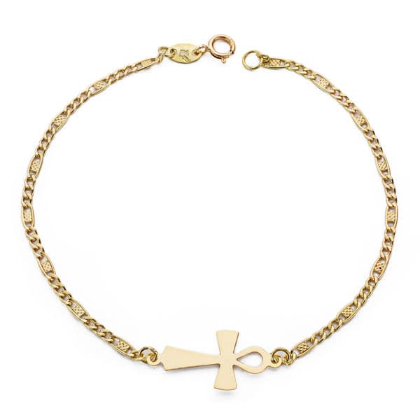 18K PULSERA ORO AMARILLO CRUZ DE LA VIDA 19CM