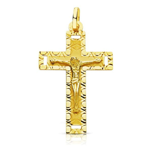 Cruz con Cristo Tallada 35 x 22 mm de oro amarillo 18K
