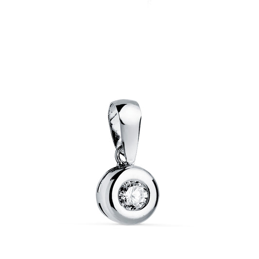 18K COLGANTE ORO BLANCO CHATON 7MM DIAMANTE LABORATORIO TALLA BRILLANTE 3,40 MM 0,150 QTS. G-VS2.