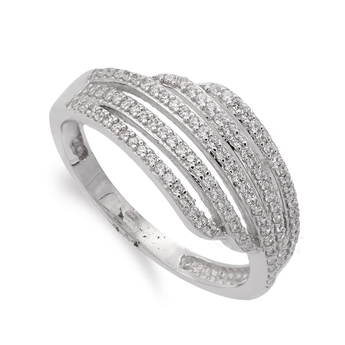 18K SORTIJA ORO BLANCO BANDAS CON CIRCONITAS. ANCHO: 7 MM