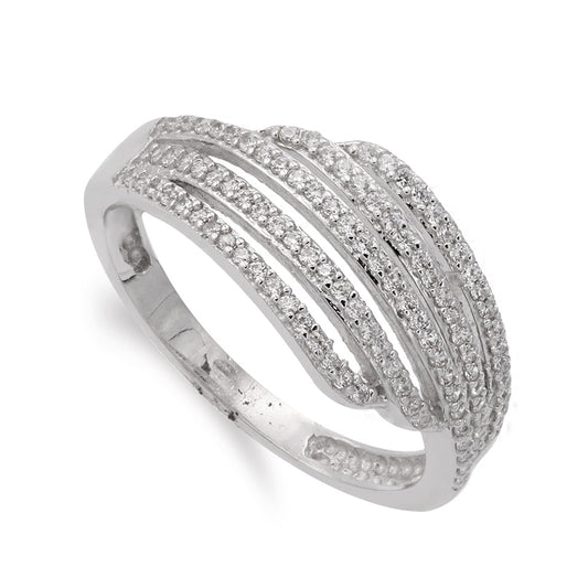 18K SORTIJA ORO BLANCO BANDAS CON CIRCONITAS. ANCHO: 7 MM