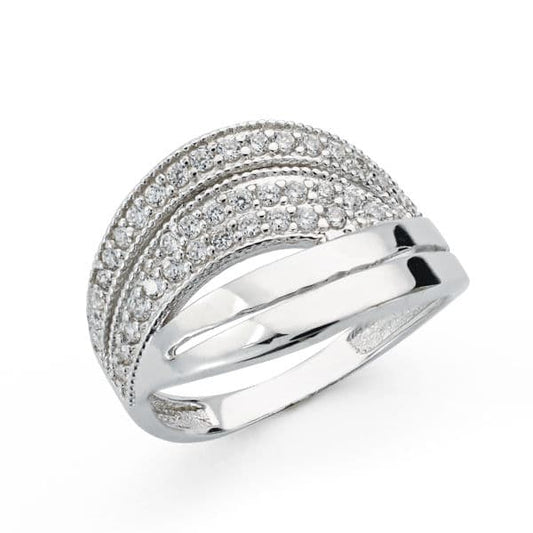 18K SORTIJA ORO BLANCO CON CIRCONITAS. ANCHO: 14 MM