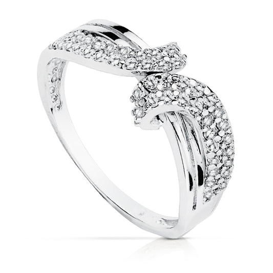 18K SORTIJA ORO BLANCO LAZO CON CIRCONITAS. ANCHO: 7 MM