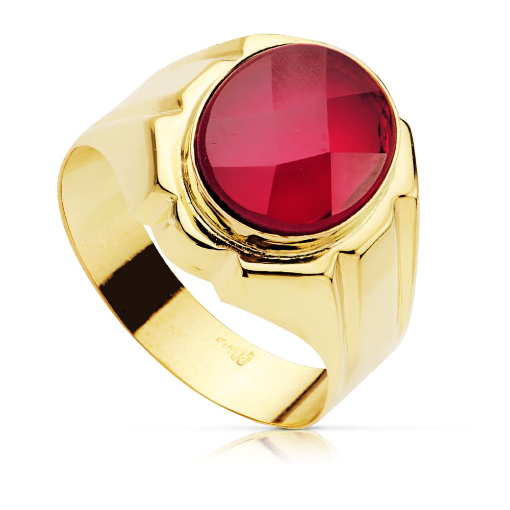 Sello Hueco Caballero Rubí Spinel 12,5 x 10 mm de oro amarillo 18K