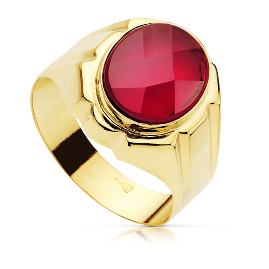 18K SELLO ORO AMARILLO HUECO CABALLERO RUBI SPINEL 12.5 X 10 MM