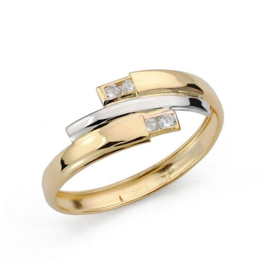 18K SORTIJA ORO BICOLOR CON TRES BANDAS Y CIRCONITAS. ANCHO: 7.5 MM
