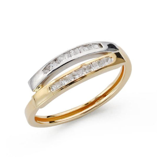 9K SORTIJA ORO BICOLOR BANDAS CON CIRCONITAS EN CARRIL. ANCHO: 5,5 MM