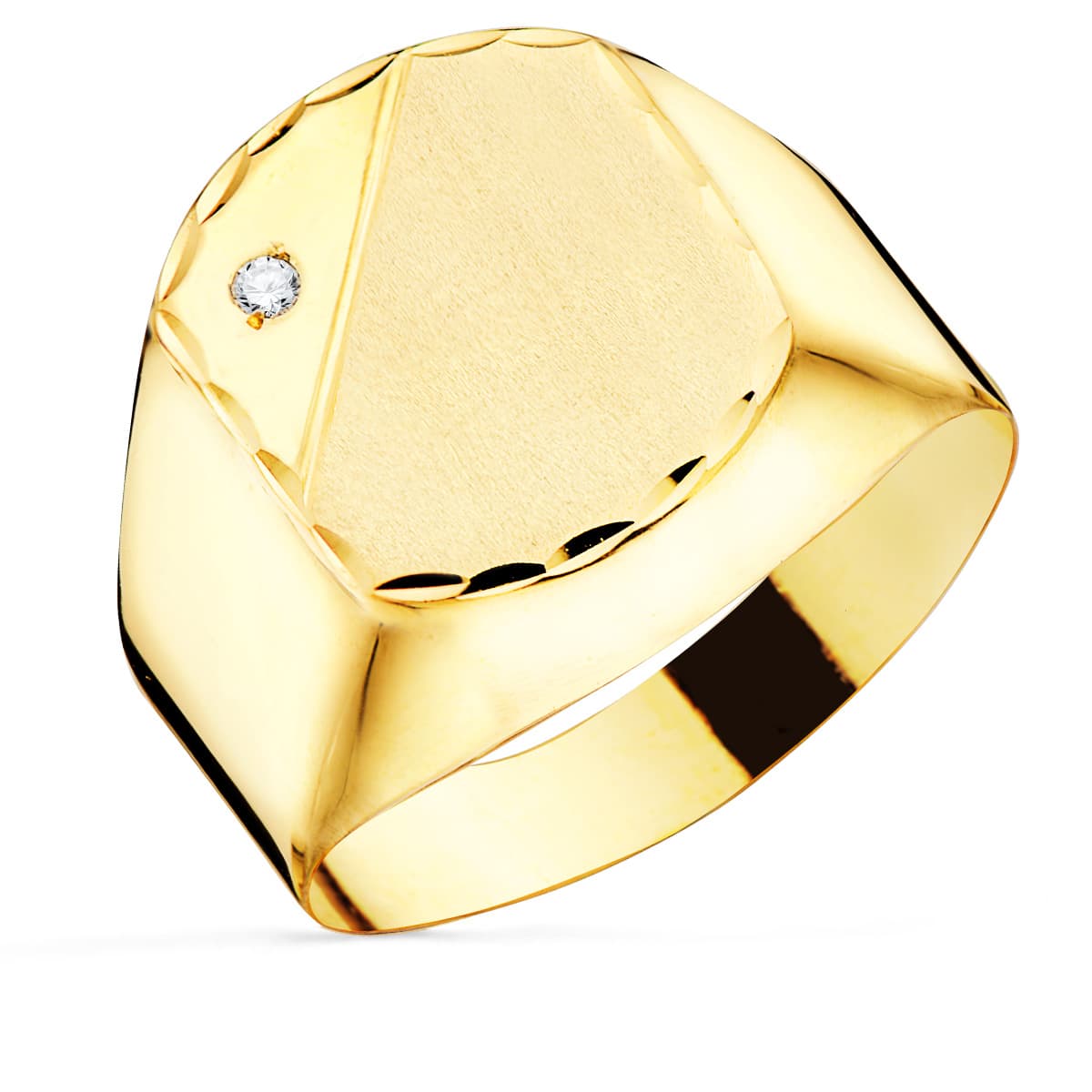 9K SELLO ORO AMARILLO CABALLERO HUECO EN BRILLO CON CIRCONITA CABEZA 13X11 MM