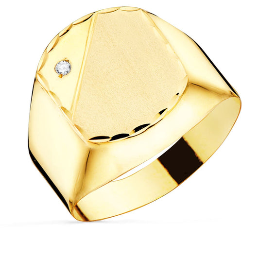 9K SELLO ORO AMARILLO CABALLERO HUECO EN BRILLO CON CIRCONITA CABEZA 13X11 MM