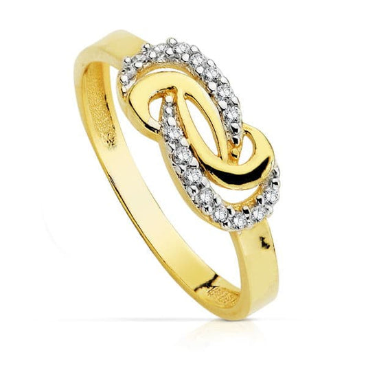 18K SORTIJA ORO BICOLOR CON MOTIVO Y CIRCONITAS. 13 X 6.5 MM