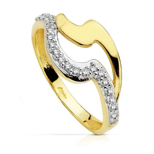 18K SORTIJA ORO BICOLOR CON CIRCONITA. ANCHO: 9,5 MM