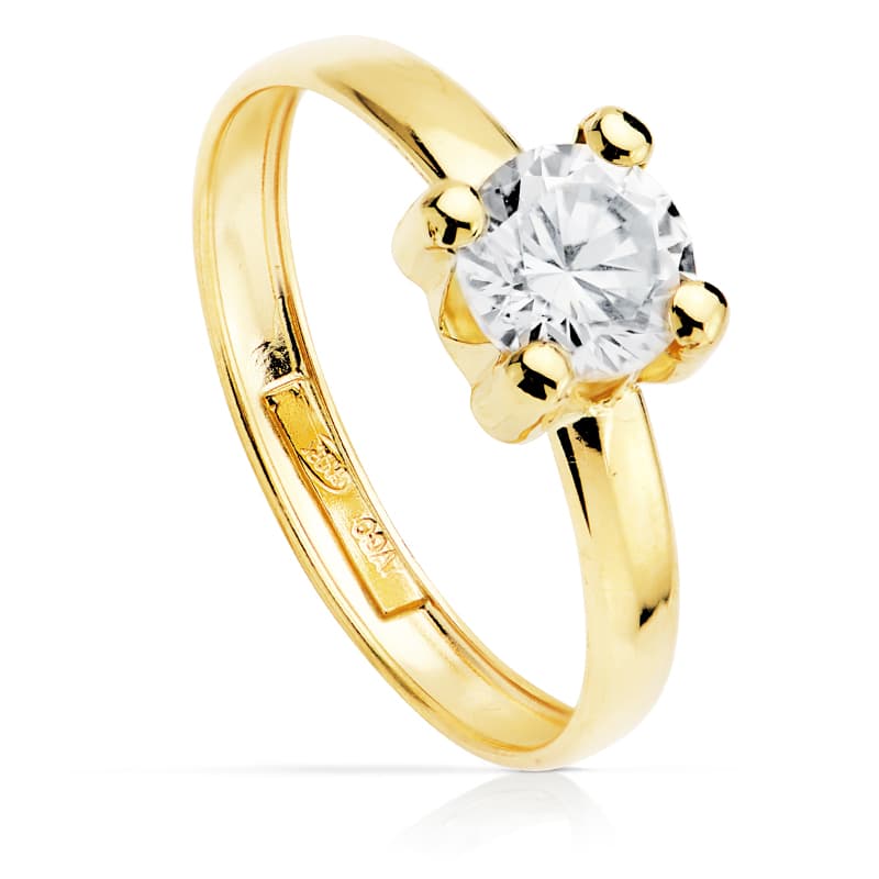 18K SOLITARIO ORO AMARILLO GARRAS CON CIRCONITA. ANCHO: 6X6 MM