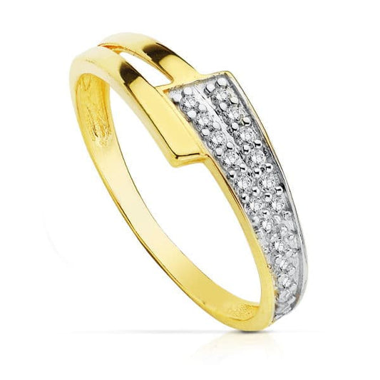 18K SORTIJA ORO BICOLOR CON CIRCONITAS. ANCHO: 6 MM