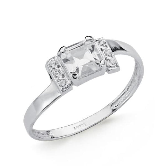 18K SOLITARIO ORO BLANCO CON CIRCONITA CUADRADA. ANCHO: 6 MM