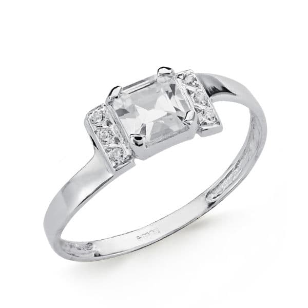 Solitario con Circonita Cuadrada. Ancho: 6 mm de oro blanco 18K