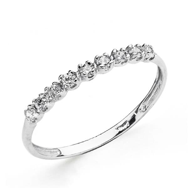 Sortija 9 Circonitas de oro blanco 18K