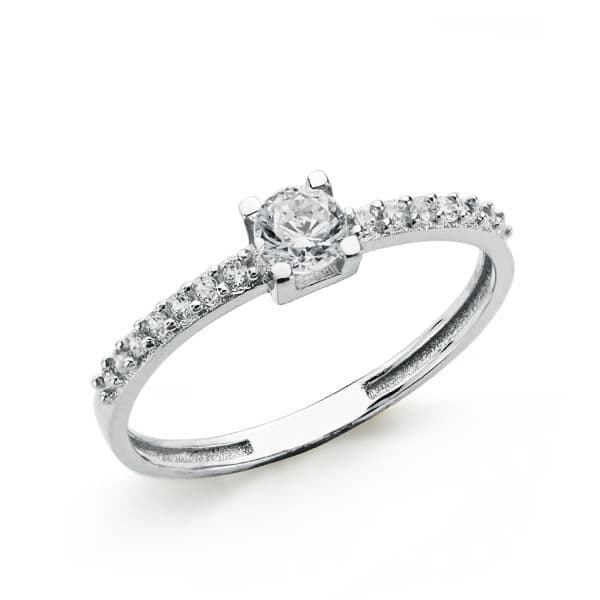 Solitario Cuerpo con Circonita y 4 Garras con Circonita de 4 mm de oro blanco 18K